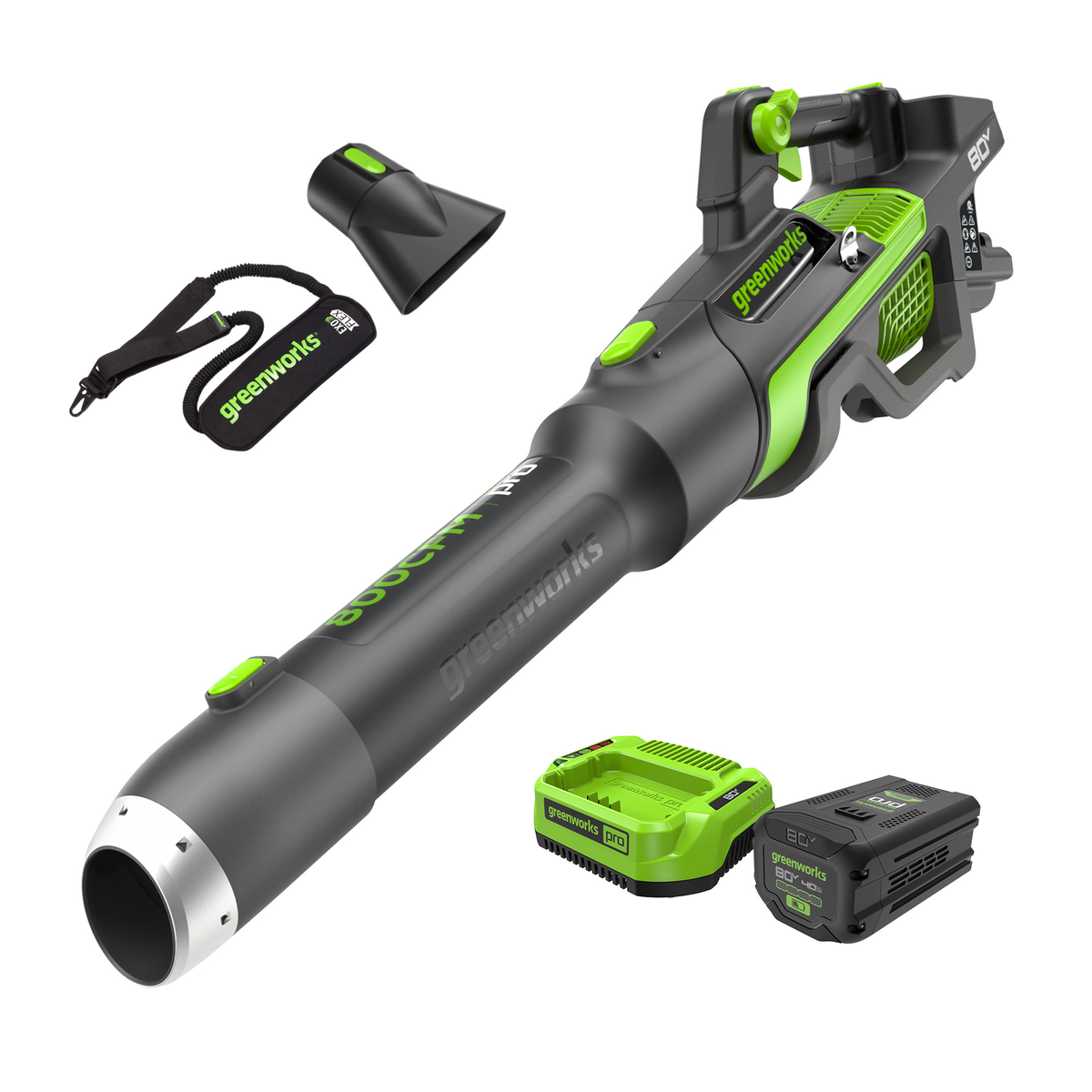 80V 800 CFM - 200 MPH Blower, 4.0Ah Battery and Charger Included BONUS: Premium Shoulder Strap