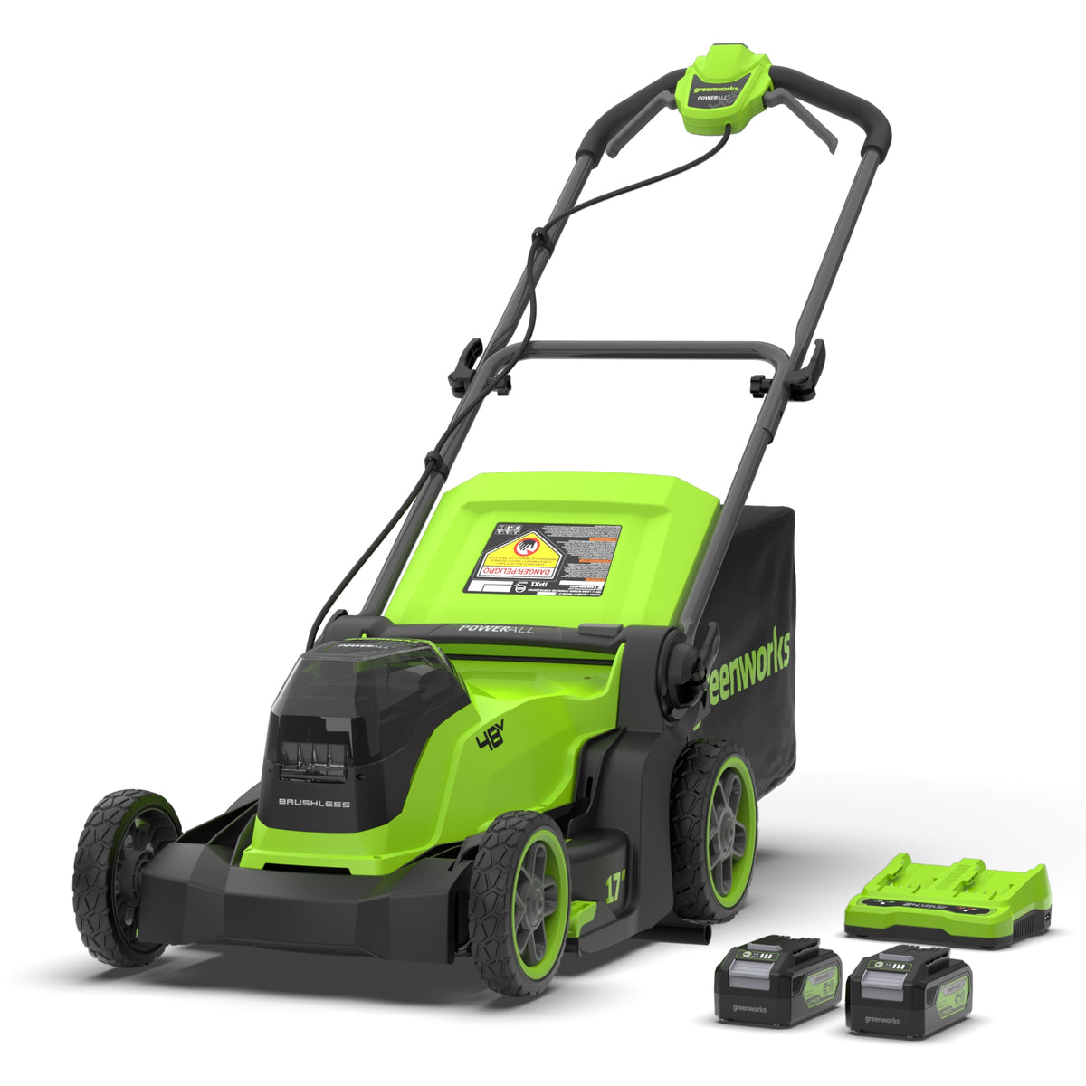 48V (24V x 2) 17" Brushless Lawn Mower, (2) 4.0Ah Batteries & Dual-Port Charger Included