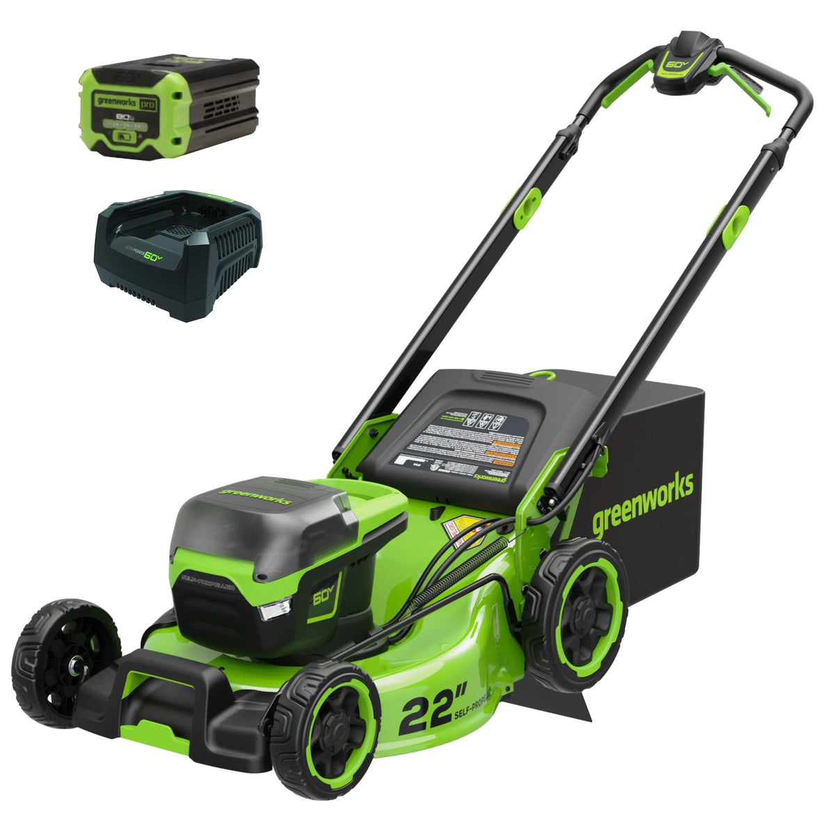 Tondeuse autopropulsée à batterie 60 V, 22 pouces, batterie 8 Ah et chargeur inclus
