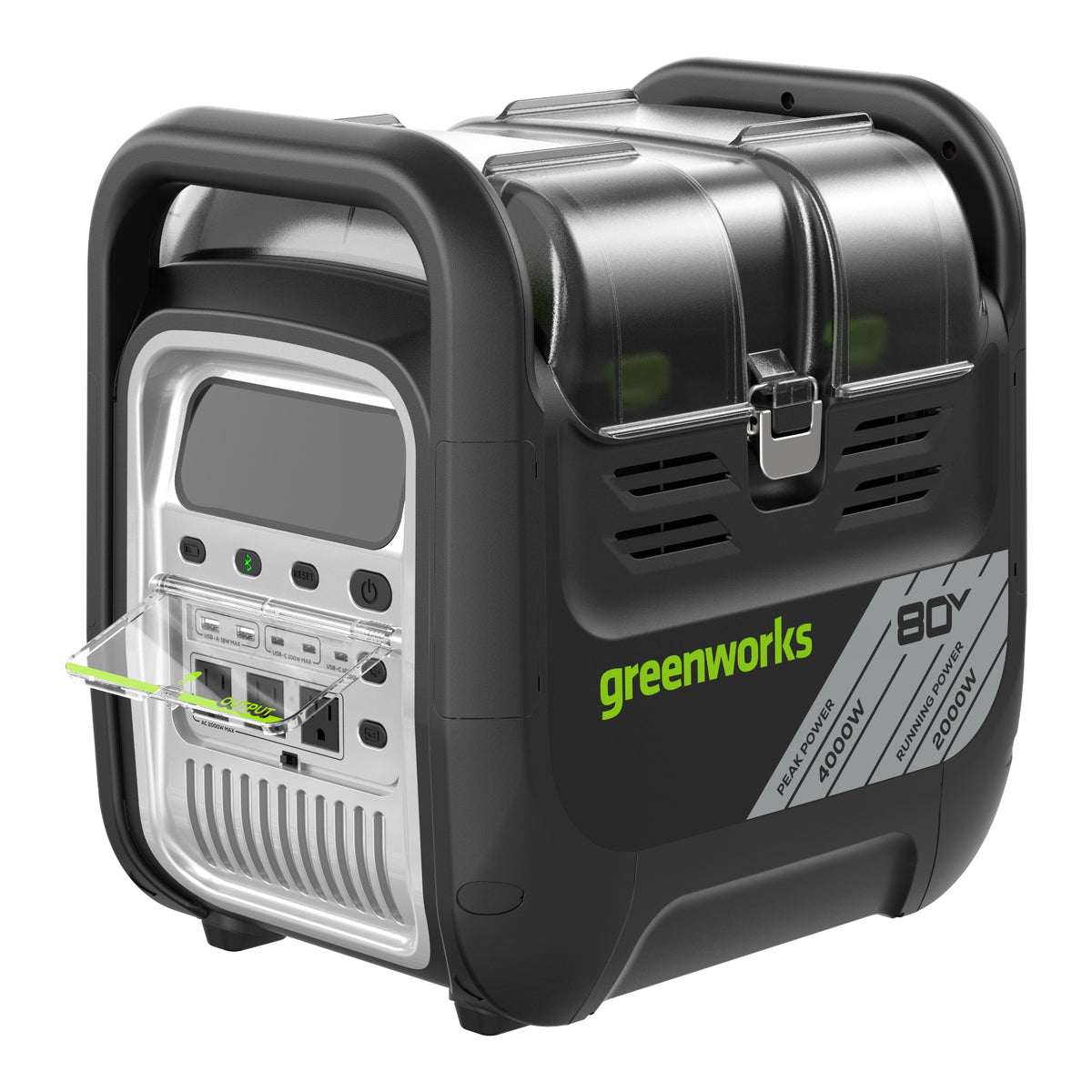 Station d'alimentation portative à onduleur de 4 emplacements 80 V, 2000 W (Outil seulement)