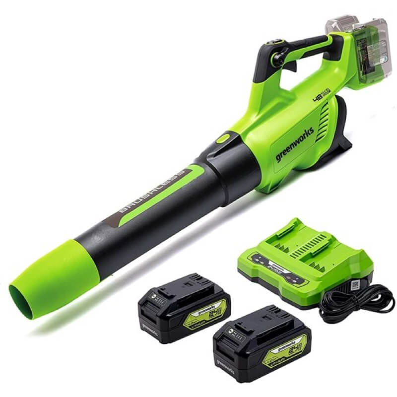 48V (24V x 2) Brushless Leaf Blower 140 MPH - 585 CFM, (2) 4.0Ah Batteries and Dual Port Charger Included, BL48L4410