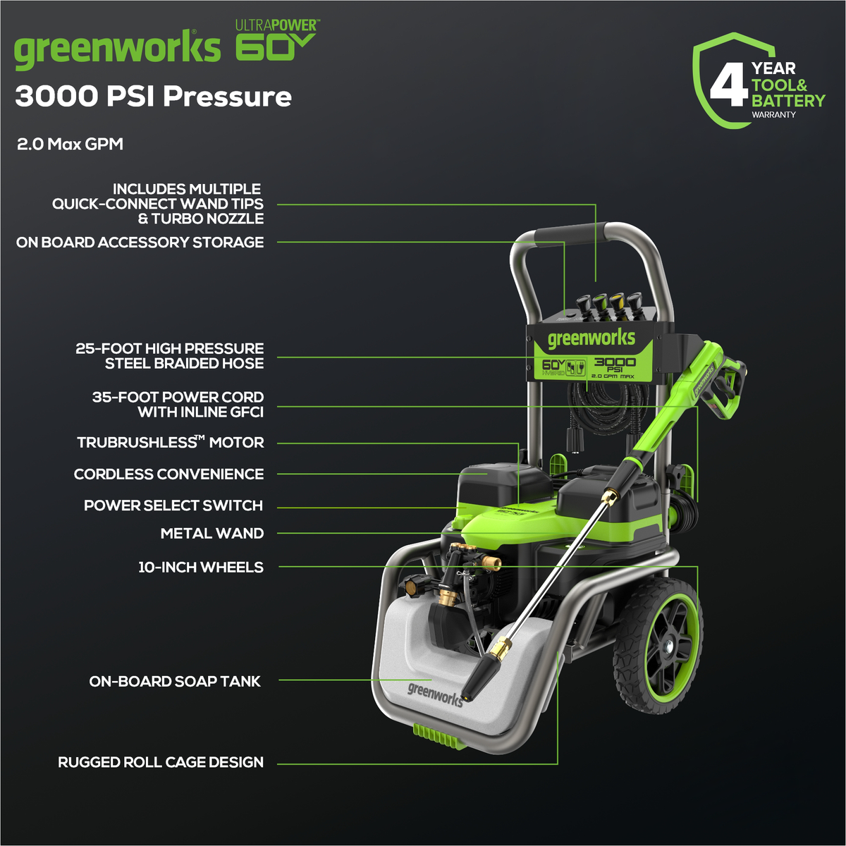 Laveuse à pression hybride 60 V, 3000 PSI (lb/po²) (Outil seulement)