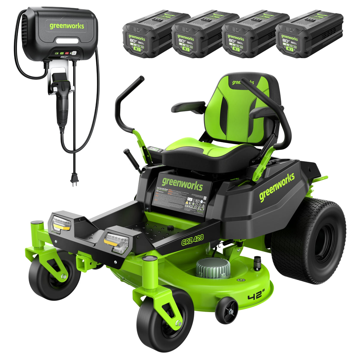 80V 42" CROSSOVERZ Zero Turn Lawn Mower, (4) 5.0Ah Batteries and (600W) Plug in Charger Included | CRZ4282