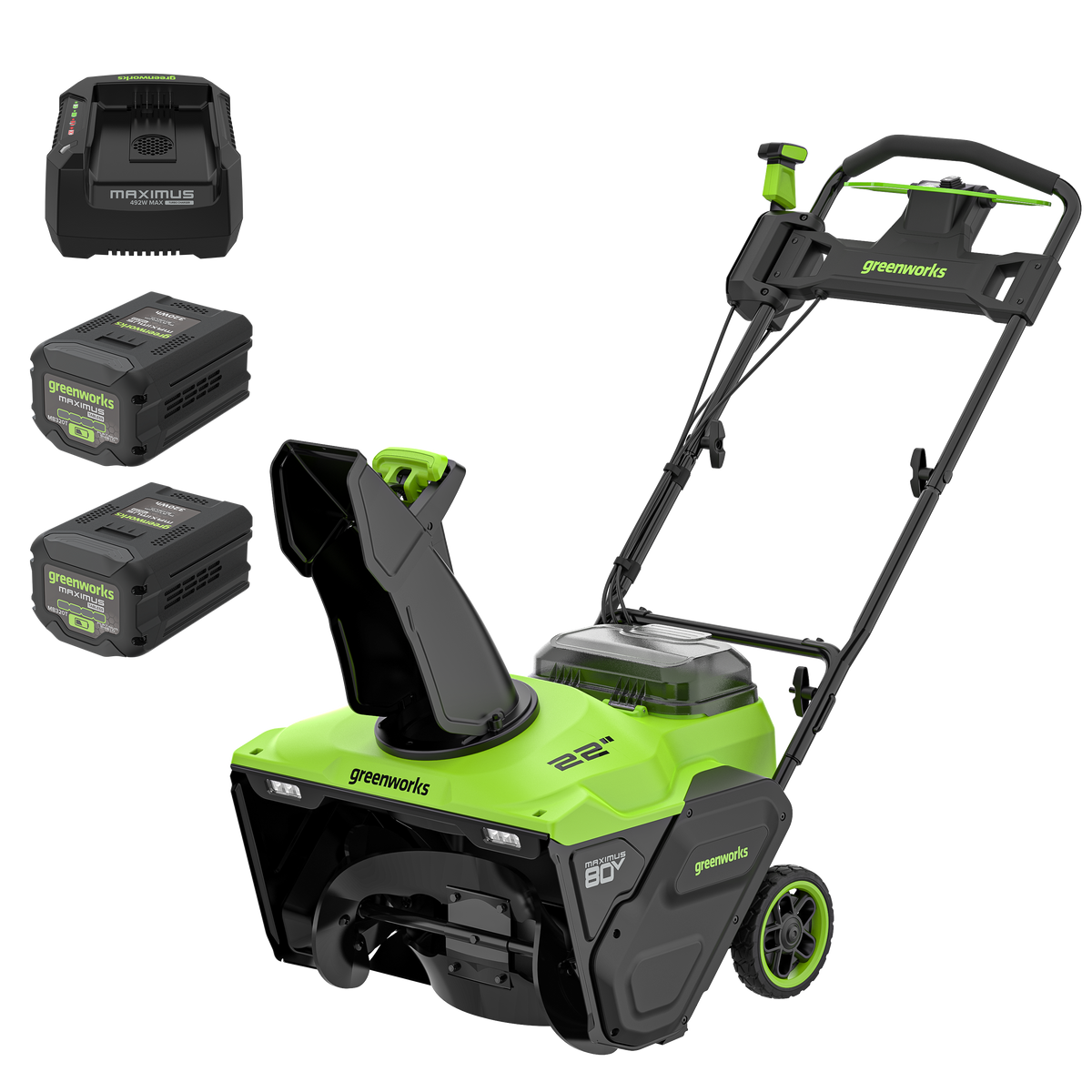 Souffleuse à neige sans balais 80V MAXIMUS de 22 po à propulsion par tarière, (2) batteries de 4,0 Ah et chargeur de 6 A inclus