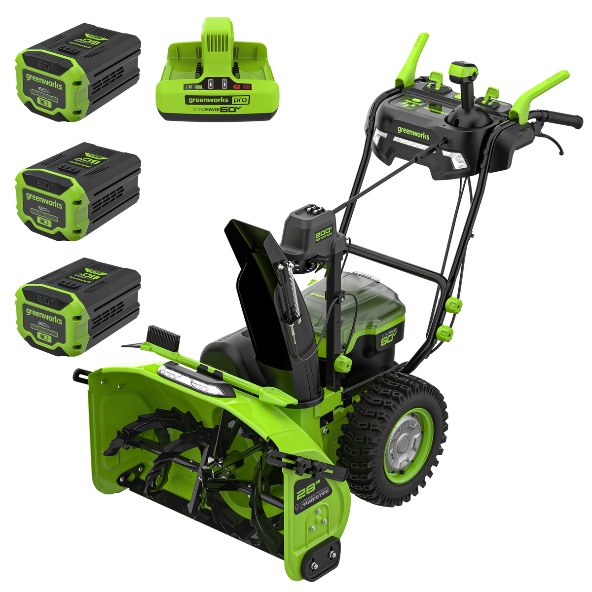60V 28" Dual Stage Snow Thrower, (3) 6.0Ah Batteries & Dual Port Charger Included