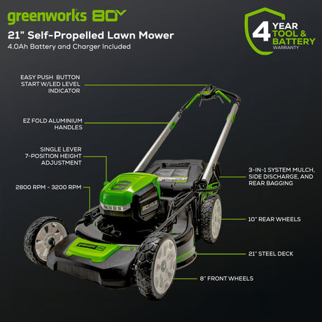 Greenworks 80V 21" Brushless Self-Propelled Lawn Mower in action