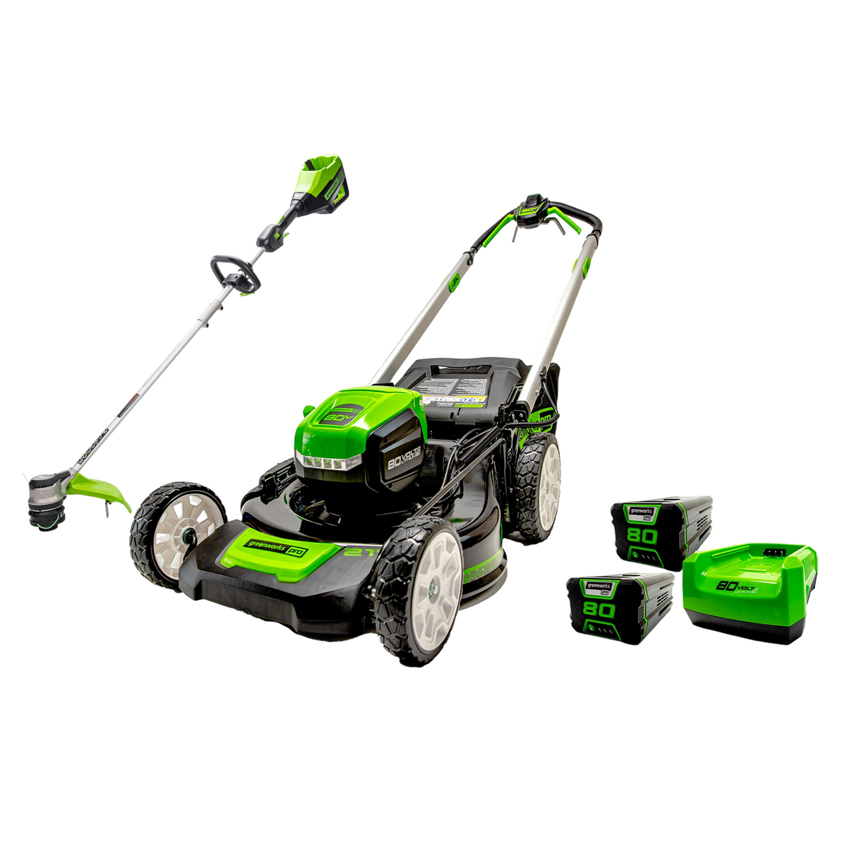 Ensemble 80 V de tondeuse autotractée 21 pouces et coupe-herbe 16 pouces, batterie 4,0 Ah et 2,0 Ah et chargeur inclus