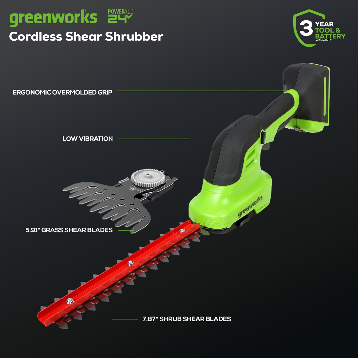 48V (24V x 2) Axial Jet blower & Shear Shrubber Combo, (2) 4.0Ah Batteries and Dual Port Charger Included