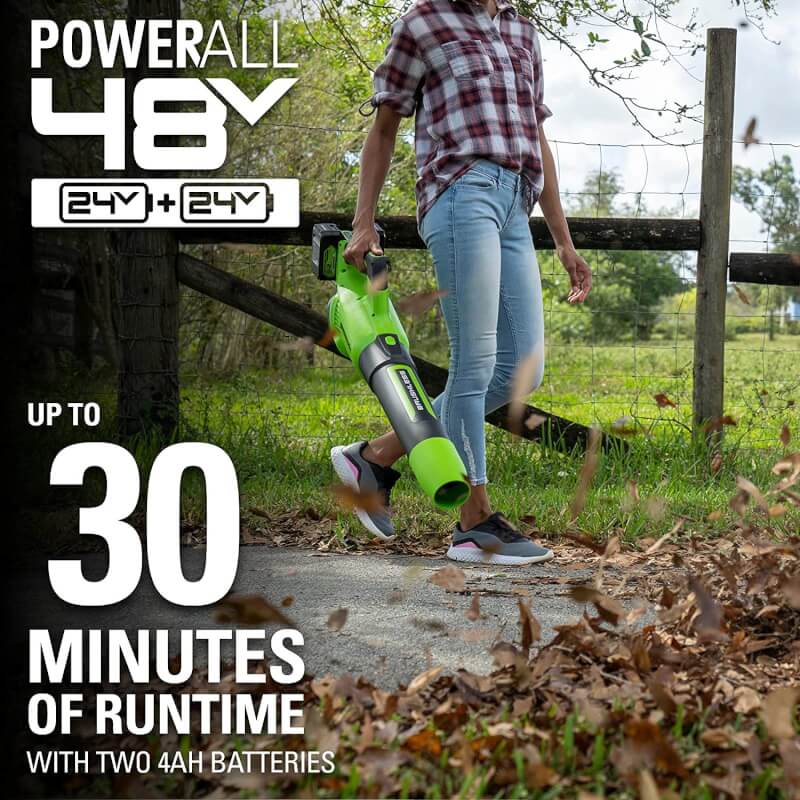 48V (24V x 2) Brushless Leaf Blower 140 MPH - 585 CFM, (2) 4.0Ah Batteries and Dual Port Charger Included, BL48L4410
