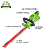 Taille-haie 24 V, 22 pouces avec poignée rotative (Outil seulement)