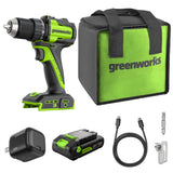 Perceuse-visseuse à batterie 24 V, ½ pouce (400 po-lb) Greenworks – batterie USB-C 2,0 Ah et chargeur rapide USB-C 30 W inclus