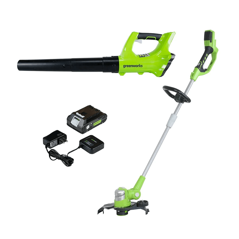 Ensemble 24 V de coupe-herbe et souffleur à jet 100 MPH – 330 CFM, batterie 2,0 Ah et chargeur inclus