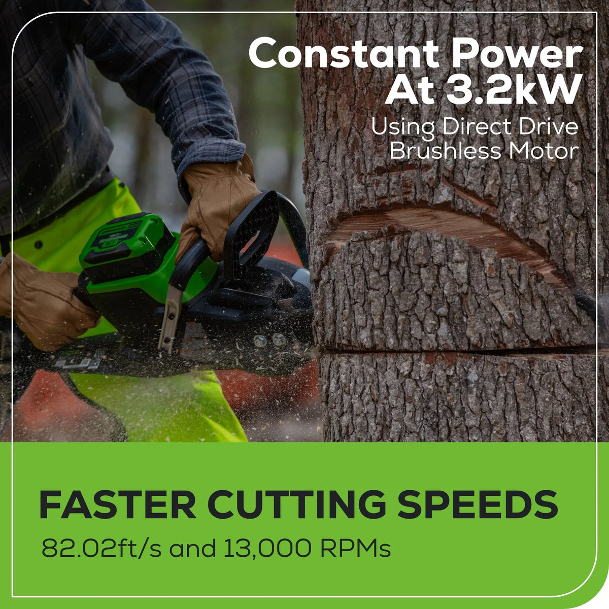 60V 20" Cordless Battery 3.2kW Chainsaw, 8.0Ah Battery & Rapid Charger Included