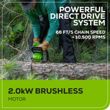 60V 18" 2.0kW Brushless Chainsaw, 4.0Ah Battery & Charger Included