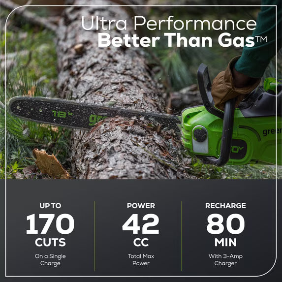 60V 18" 2.0kW Brushless Chainsaw, 4.0Ah Battery & Charger Included