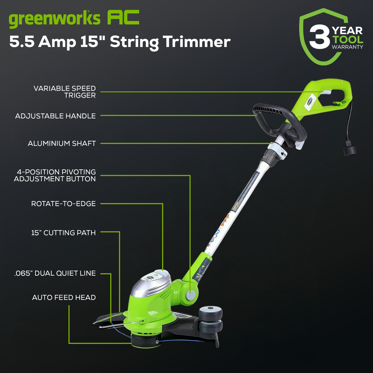 5.5 Amp Corded 15" String Trimmer