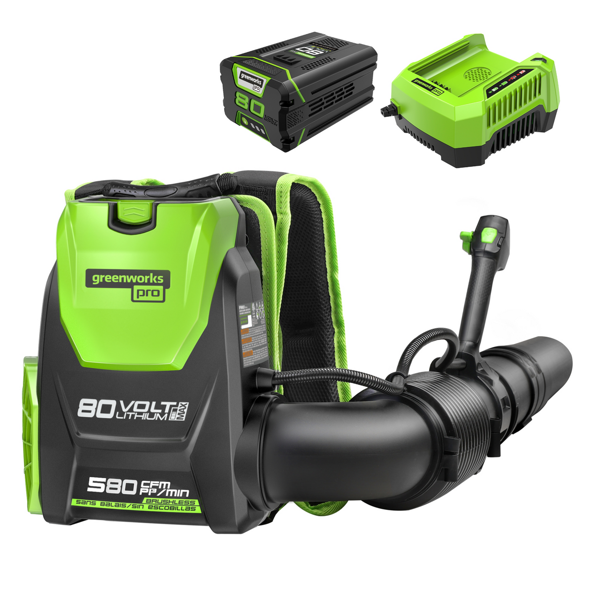 80V 180 MPH - 610 CFM Brushless Backpack Blower, 2.5Ah Battery and Charger Included - BPB80L2510