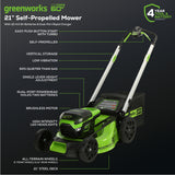 Tondeuse autotractée sans fil 60 V, 21 pouces, 2 batteries 4 Ah et chargeur double port inclus