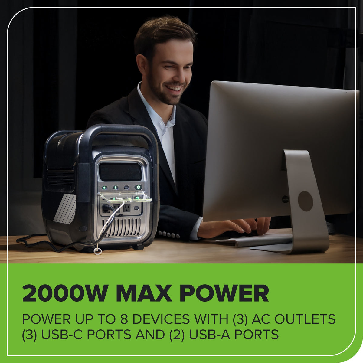 Station d'alimentation portative à onduleur de 4 emplacements 80 V, 2000 W (Outil seulement)