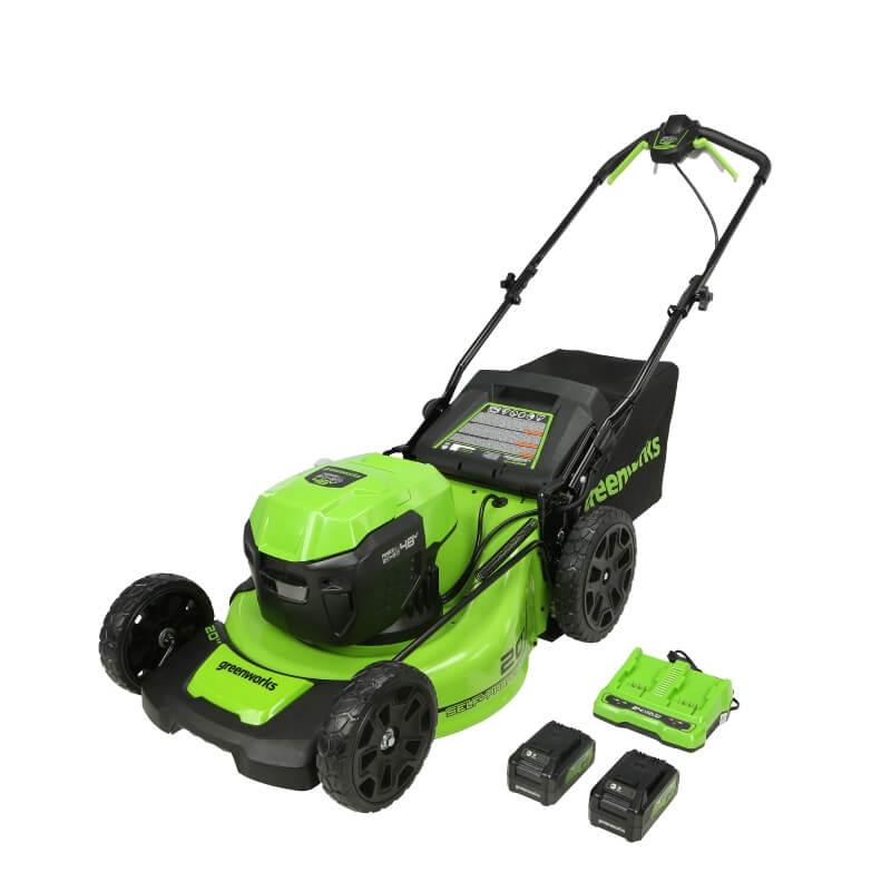 48V (24V x 2) 20" Brushless Self-Propelled Mower, (2) 5Ah USB Batteries and 4A Dual Port Charger Included