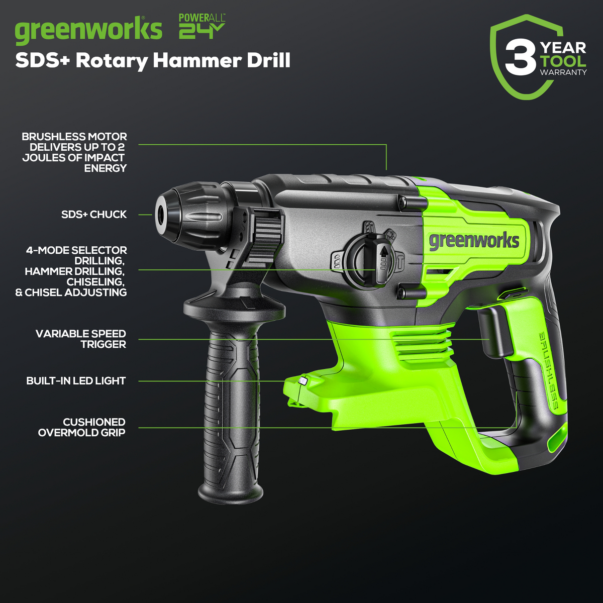 Marteau perforateur SDS Plus sans balais 24 V (Outil seulement) – HM24L00
