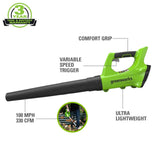 Ensemble 24 V de coupe-herbe et souffleur à jet 100 MPH – 330 CFM, batterie 2,0 Ah et chargeur inclus