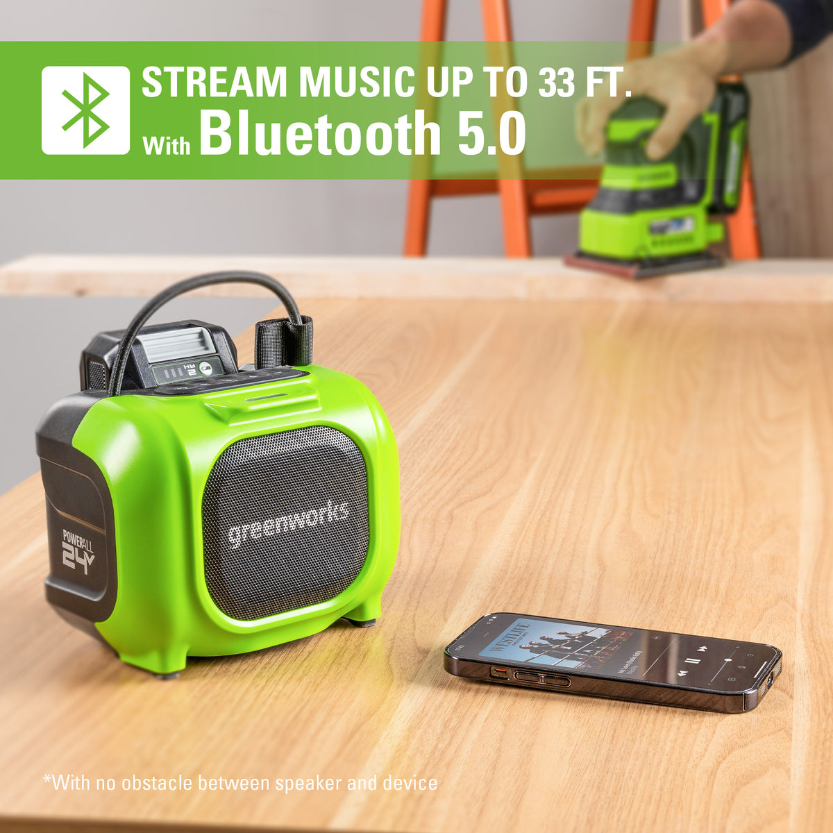 24V Cordless Battery Mini Bluetooth Speaker, 2.0Ah Battery & Charger Included