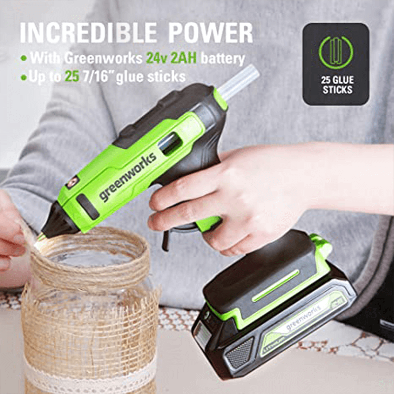 Pistolet à colle chaude 24 V, batterie 2,0 Ah et chargeur inclus