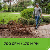 Souffleur à feuilles 80 V, 700 CFM (pi³/min), batterie 2,5 Ah et chargeur inclus