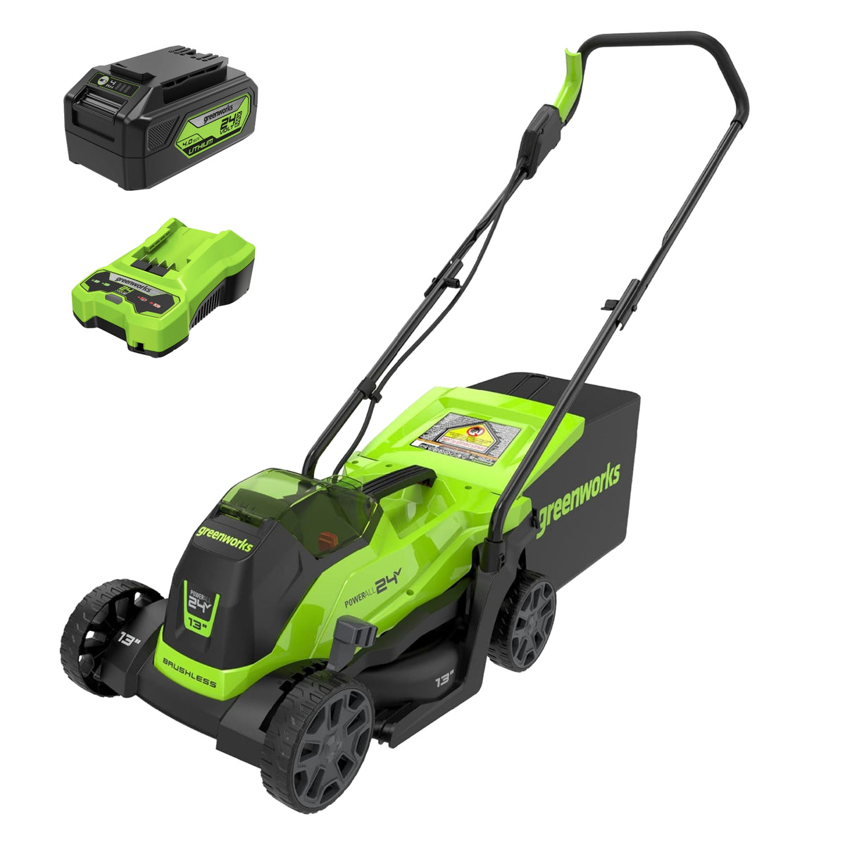 24V 13" Brushless Lawn Mower, 4.0Ah Battery and Charger Included