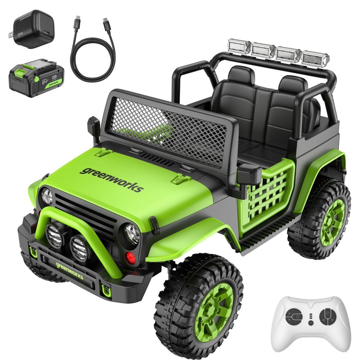 VUS Greenworks de la série Kids Adventure (Aventure pour enfants), batterie 4,0 Ah et chargeur de 30 W inclus