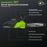 80V 16" Brushless Chainsaw, 2.0Ah Battery and Charger Included - CS80L211