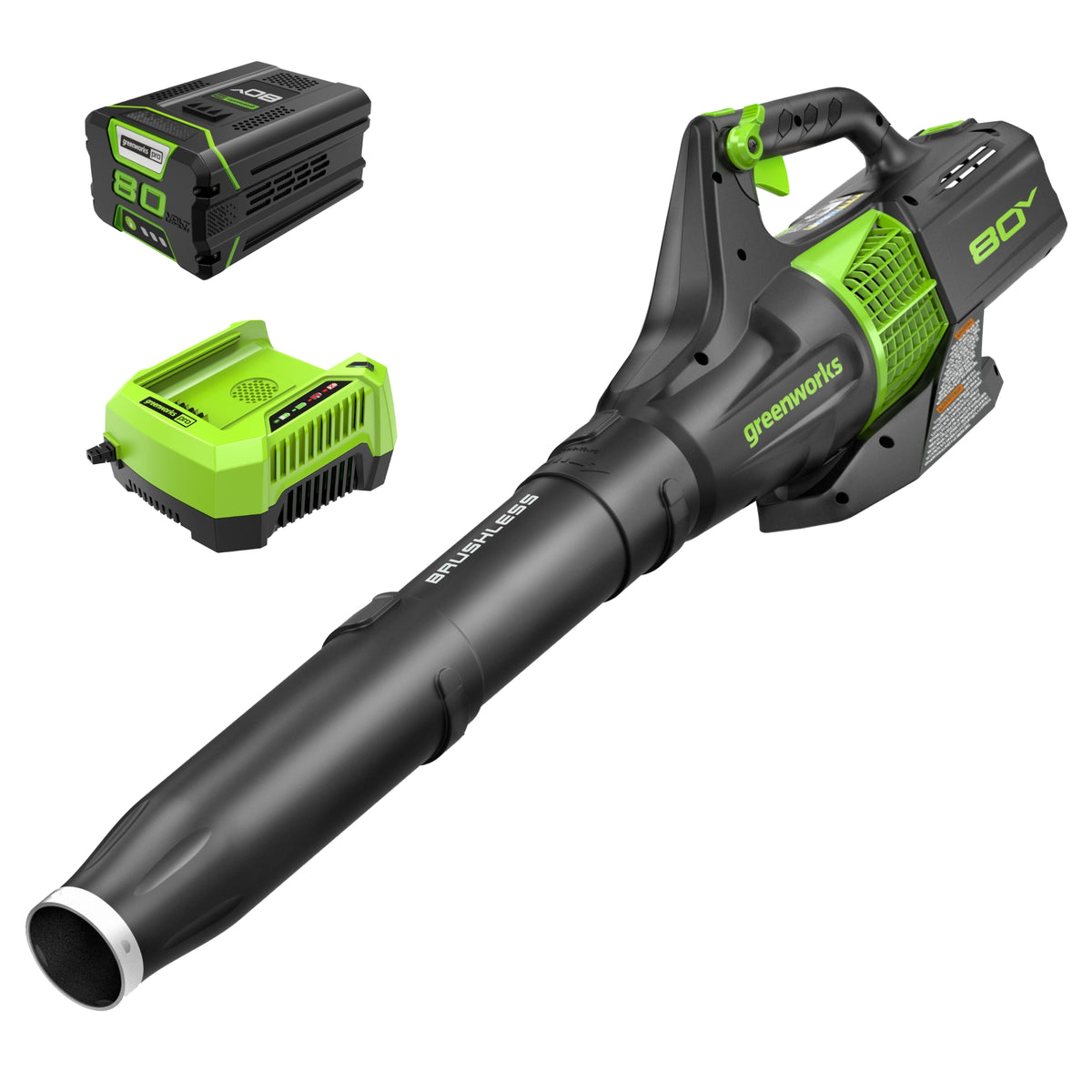 Souffleur à feuilles sans balais 80 V, 145 MPH - 580 CFM (pi³/min), batterie 2,5 Ah et chargeur inclus – BL80L2510