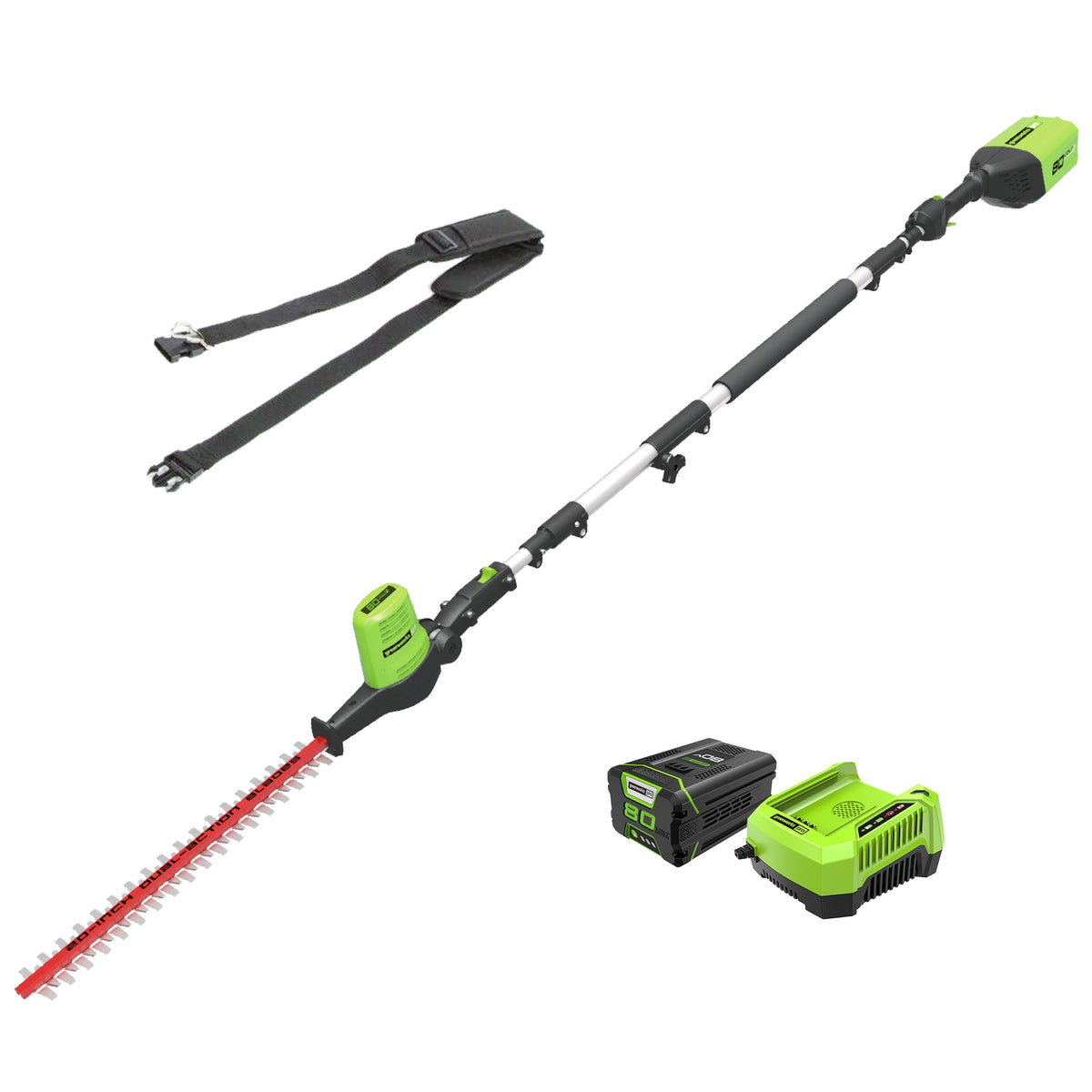 80V Pole Hedge Trimmer, 2.0Ah Battery and Charger Included