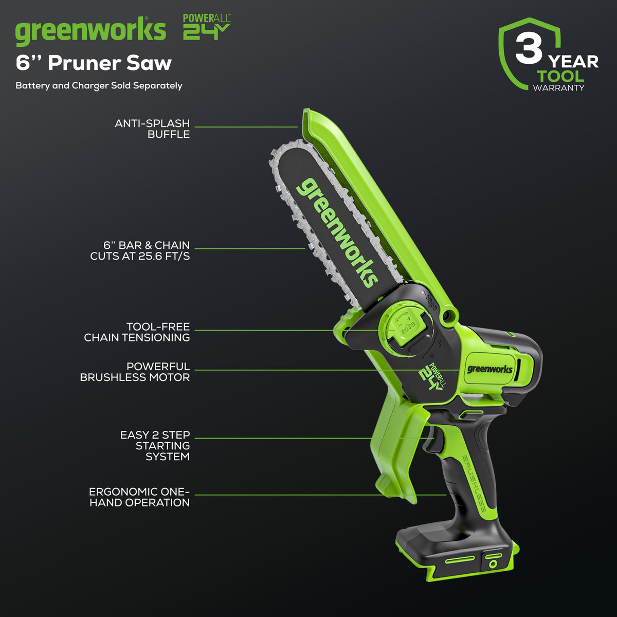 24V 6" Brushless Pruner Saw (Tool Only)