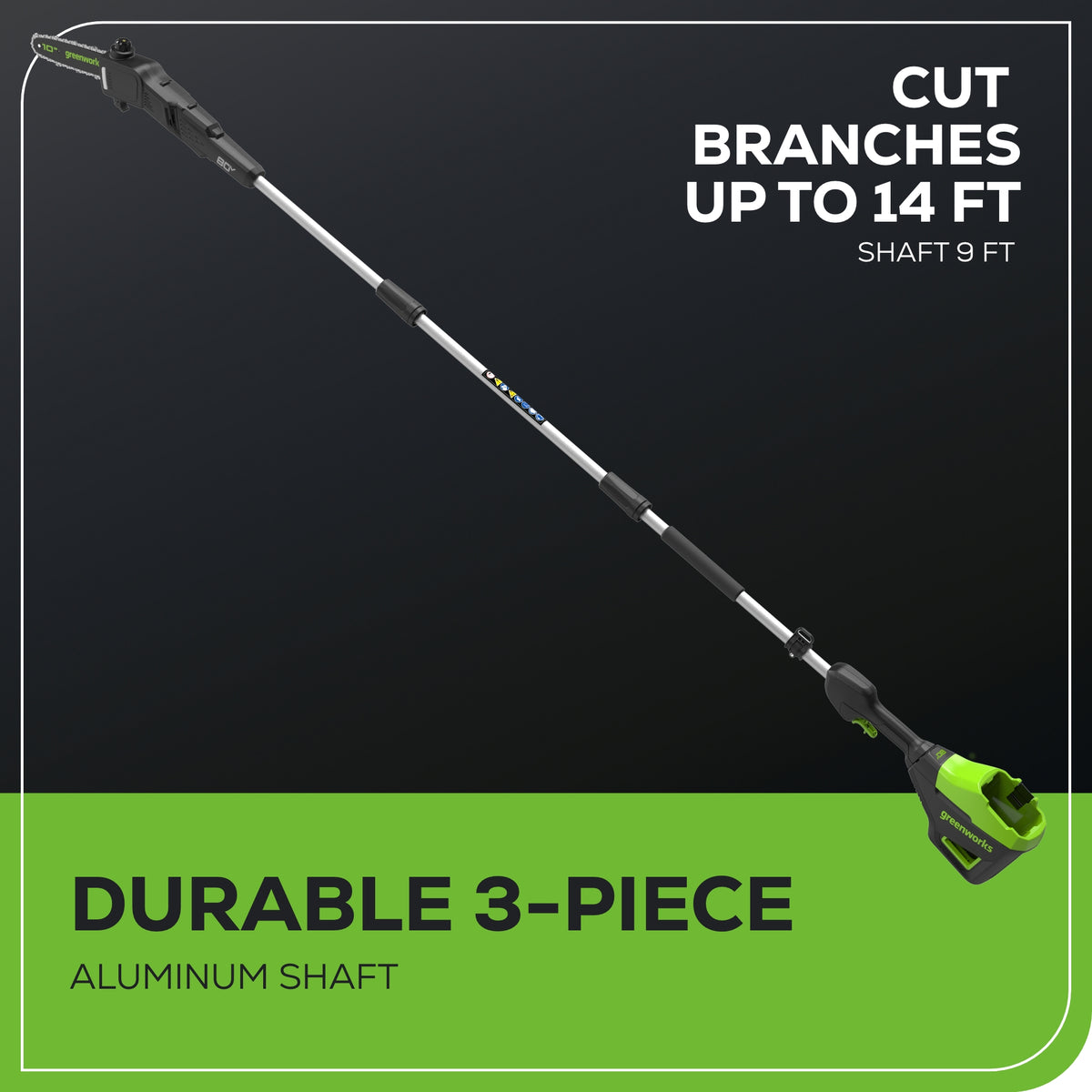 80V 10" Pole Saw & 20" Pole Hedger Attachment, 2.0 Ah Battery & Rapid Charger Included