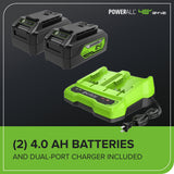 48V (24V x 2) 14" Cordless Battery Chainsaw, (2) 4.0 Ah USB Batteries & Dual Port Charger Included