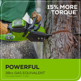 60V 16" 1.5kW Brushless Chainsaw, 2.5 Ah Battery & 3 Amp Charger Included
