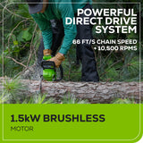 60V 16" 1.5kW Brushless Chainsaw, 2.5 Ah Battery & 3 Amp Charger Included