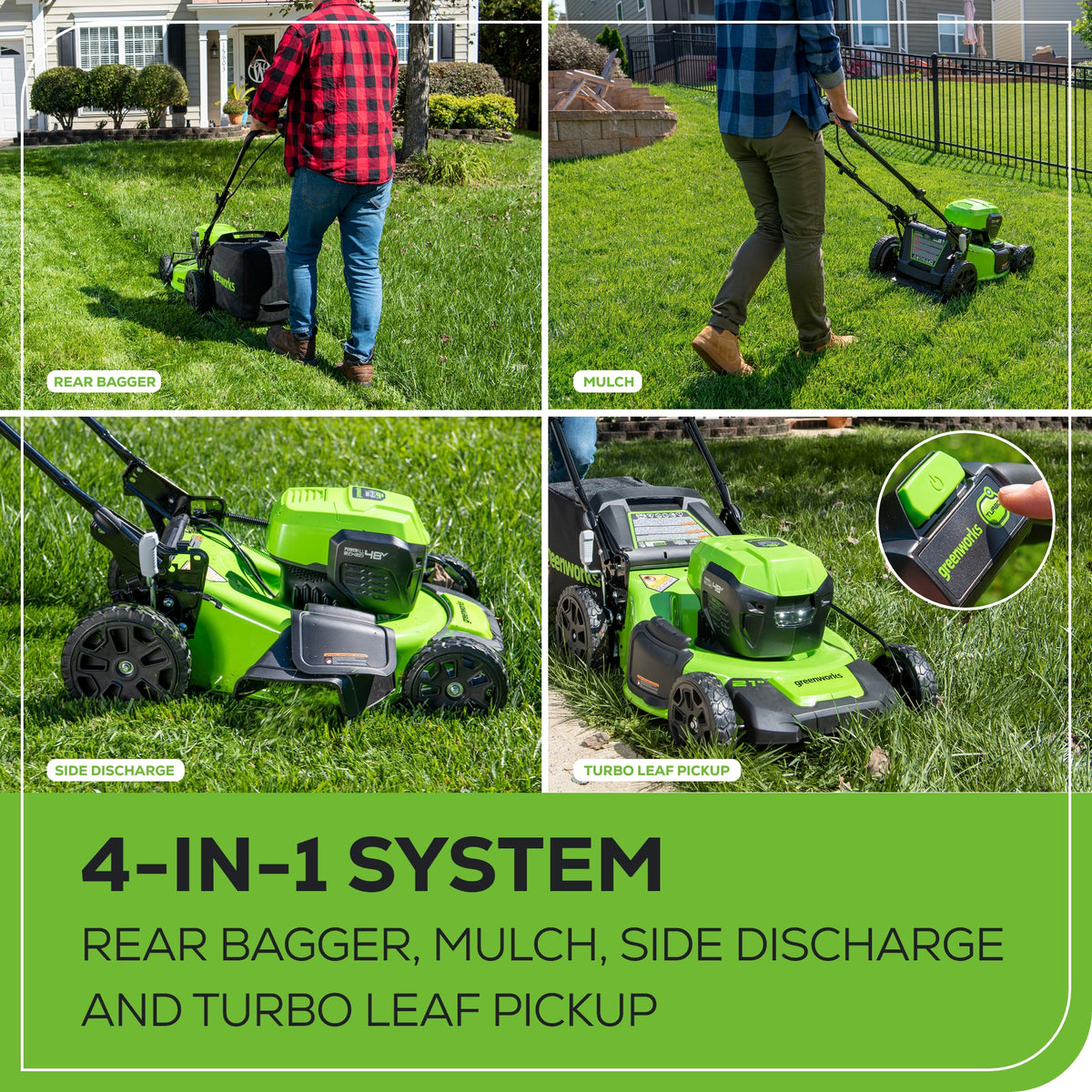 48V (24V x 2) Lawn Mower & String Trimmer & Blower Combo, (2) 4.0Ah Batteries and Dual Port Charger Included