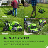 48V (24V x 2) Lawn Mower & String Trimmer & Blower Combo, (2) 4.0Ah Batteries and Dual Port Charger Included