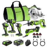 Greenworks 24V Brushless 6-Piece Power Tool Combo Kit, (1) 4.0Ah & (1) 2.0Ah USB-C Batteries, 65W USB-C Fast Charger Included
