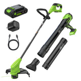 Ensemble 24 V de coupe-herbe sans balai, 12 pouces et souffleur à feuilles, 270 CFM (pi³/min), batterie 2,0 Ah avec chargeur Type-C 30 W et câbles de recharge 3 pieds inclus