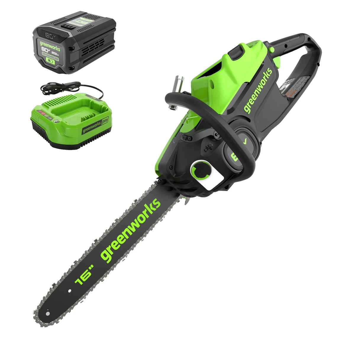 Greenworks 80V 16" Brushless Cordless Chainsaw, 2.5Ah Battery and Charger Included