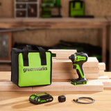 Ensemble 24 V de visseuse à chocs sans balais, ¼ po. 1950 po-lb, avec batterie USB-C 2,0 Ah et chargeur rapide USB-C 30 W inclus