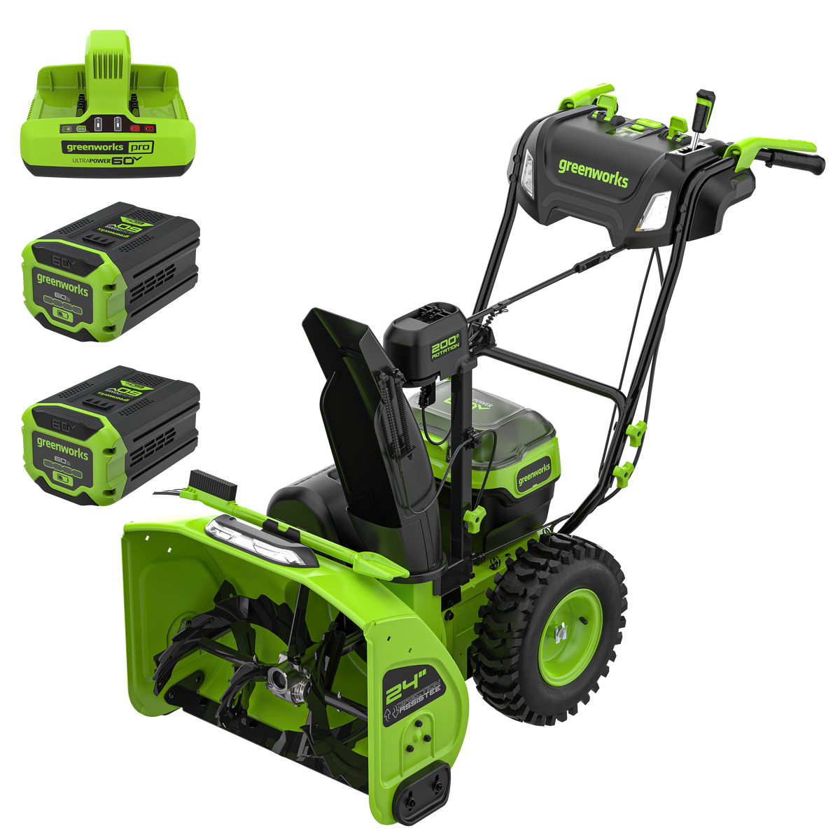 60V 24" Dual Stage Snow Thrower, (2) 6.0Ah Battery and Dual Port Charger Included