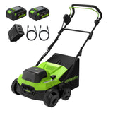 48V (24V X 2) 15" Cordless Battery Dethatcher/Scarifier, (2) 4.0Ah Batteries and 65W Charger Included